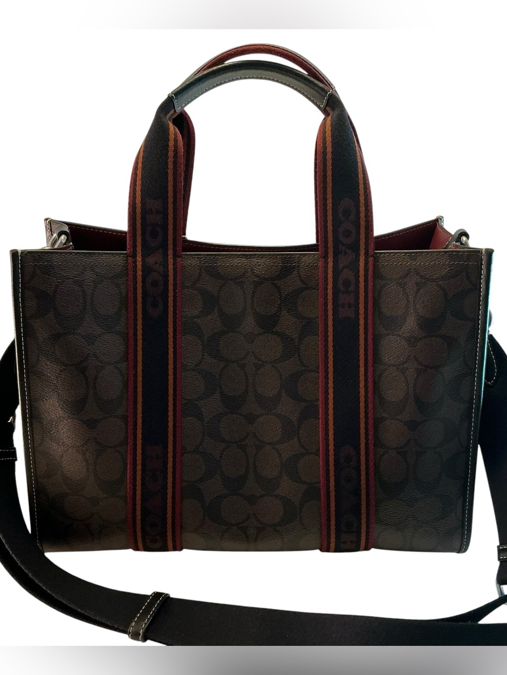 COACH SMITH Tote SN058 Brown, Black Signature COACH Logo MED Bag, Canvas Leather - Picture 2 of 15